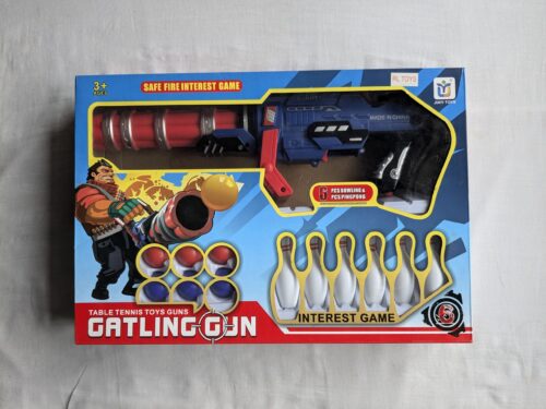 Planet of Toys Ping Pong Mini Machine Gun with 6 Pieces Bowling and 6 Pieces Ping Pong Game Set for Kids/Children