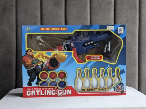 Planet of Toys Ping Pong Mini Machine Gun with 6 Pieces Bowling and 6 Pieces Ping Pong Game Set for Kids/Children