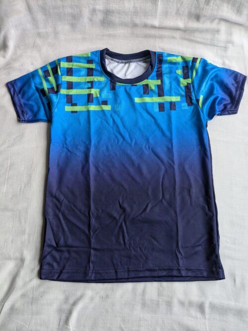 Blue Geometric Pattern Sports T-Shirt and Water Bottle