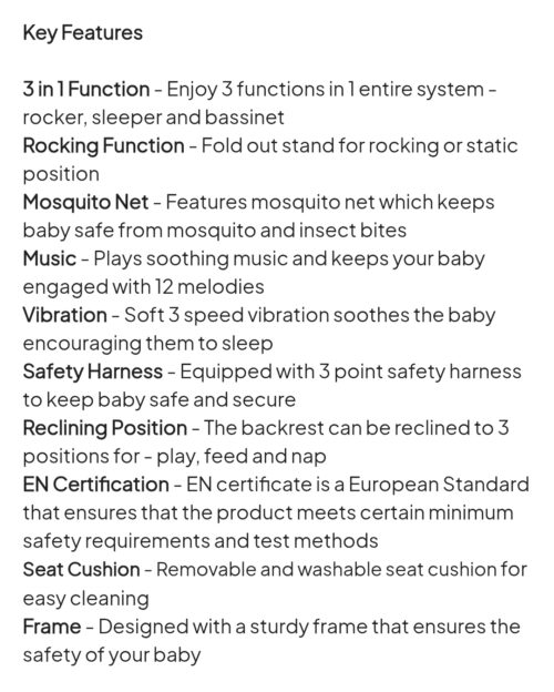 Babyhug opal 3 in 1 Cozy Rocker Sleeper with music and vibration
