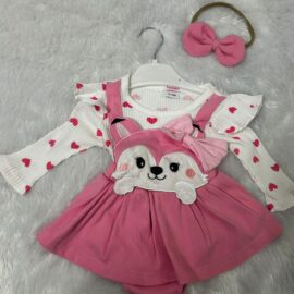 Preowned Hopscotch Heart Print Romper Dress with Bear/Fox Embroidery & Headband - Fall/Winter Edition