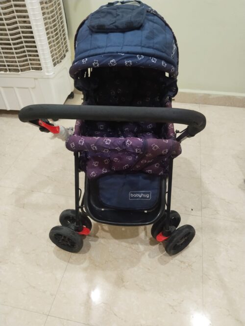 Babyhug Comfy Ride Stroller With Reversible Handle - Dark Blue