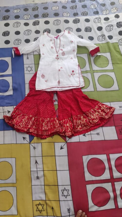 Elegant Sharara Suit Set for Girls – White & Pink | Age 2–3 Years | Worn Once