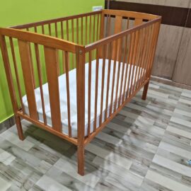 Babyhug Wooden Cot with 3-Level Adjustment + Babyhug Mattress | Gently Used