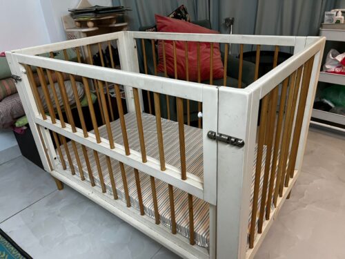 Cradle and Maa Premium Wooden Cot/Crib – White | Adjustable Height + Mattress Included | Gently Used