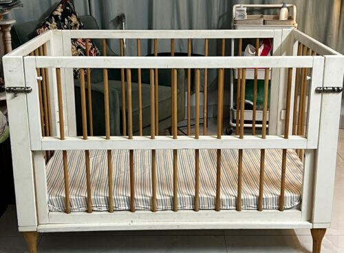 Cradle and Maa Premium Wooden Cot/Crib – White | Adjustable Height + Mattress Included | Gently Used