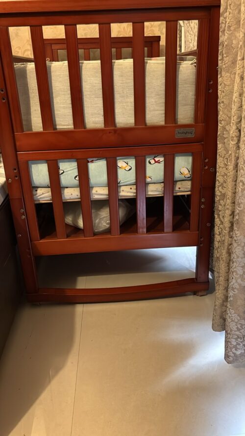 Convertible Wooden Baby Crib with Mattress & Bedding | Gently Used | 0–7 Years