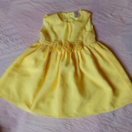 Sunshine Yellow Party Wear Frock with Floral Waist
