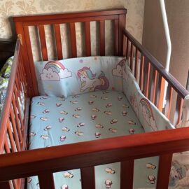 Convertible Wooden Baby Crib with Mattress & Bedding | Gently Used | 0–7 Years