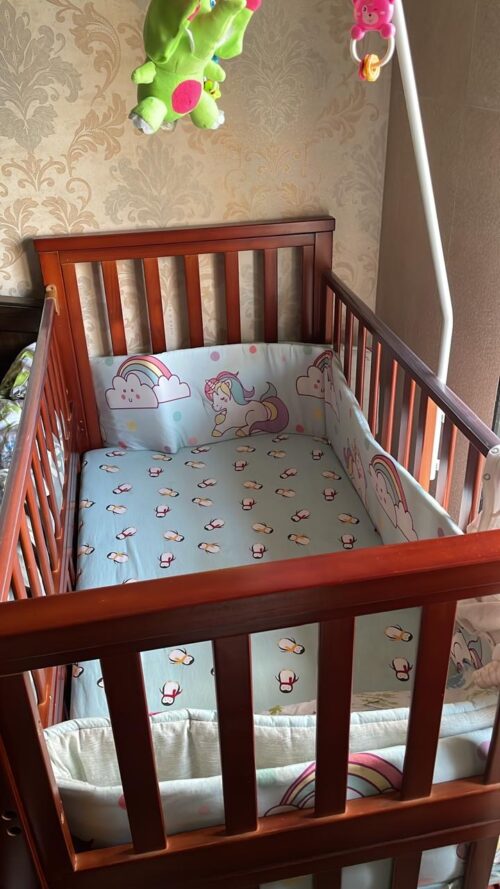 Convertible Wooden Baby Crib with Mattress & Bedding | Gently Used | 0–7 Years
