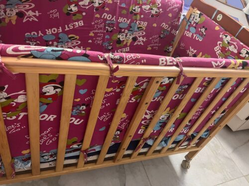 Babyhug Wooden Baby Cot with Mattress, Bed Protectors & Mosquito Net – Gently Used