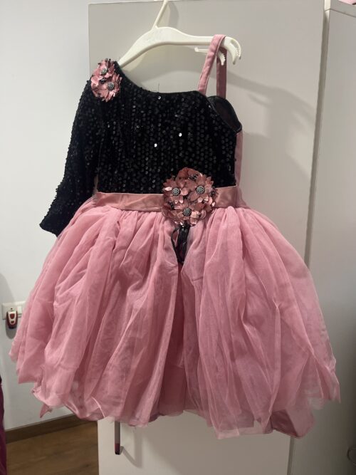 Mumkins Designer Sequins Party Frock – Black & Onion Pink | Excellent Condition