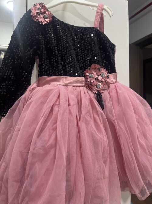 Mumkins Designer Sequins Party Frock – Black & Onion Pink | Excellent Condition