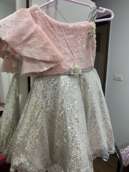 Mumkins Peach & Silver Sequins Designer Party Dress – Sparingly Used | Elegant & Eye-Catching