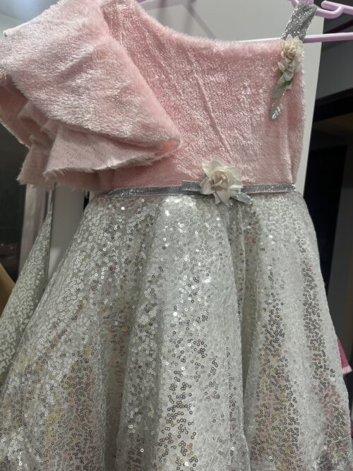 Mumkins Peach & Silver Sequins Designer Party Dress – Sparingly Used | Elegant & Eye-Catching