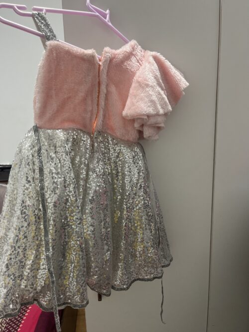 Mumkins Peach & Silver Sequins Designer Party Dress – Sparingly Used | Elegant & Eye-Catching