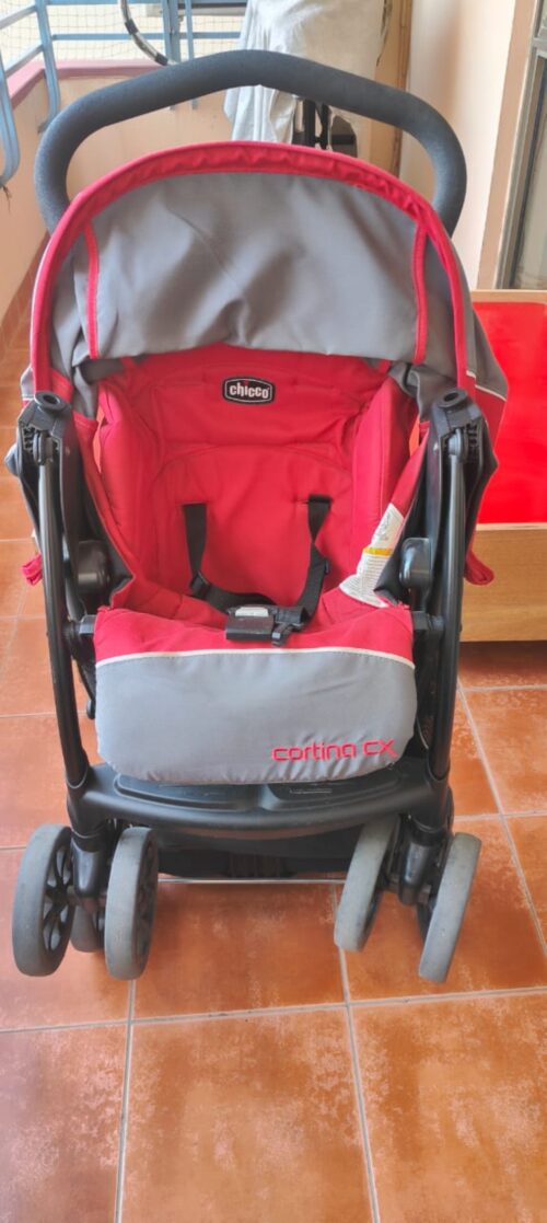 Chicco Cortina CX Stroller & Pram – Cradle Seat, One-Hand Fold & Shock-Proof Wheels (Red)